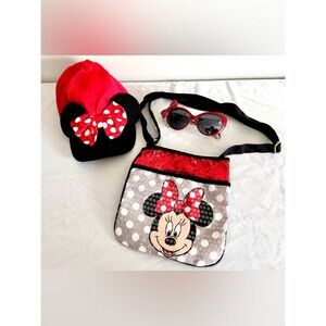 Disney Minnie Mouse 3-Piece Set – OSFM Hat, Sunglasses & Sequin Crossbody Bag